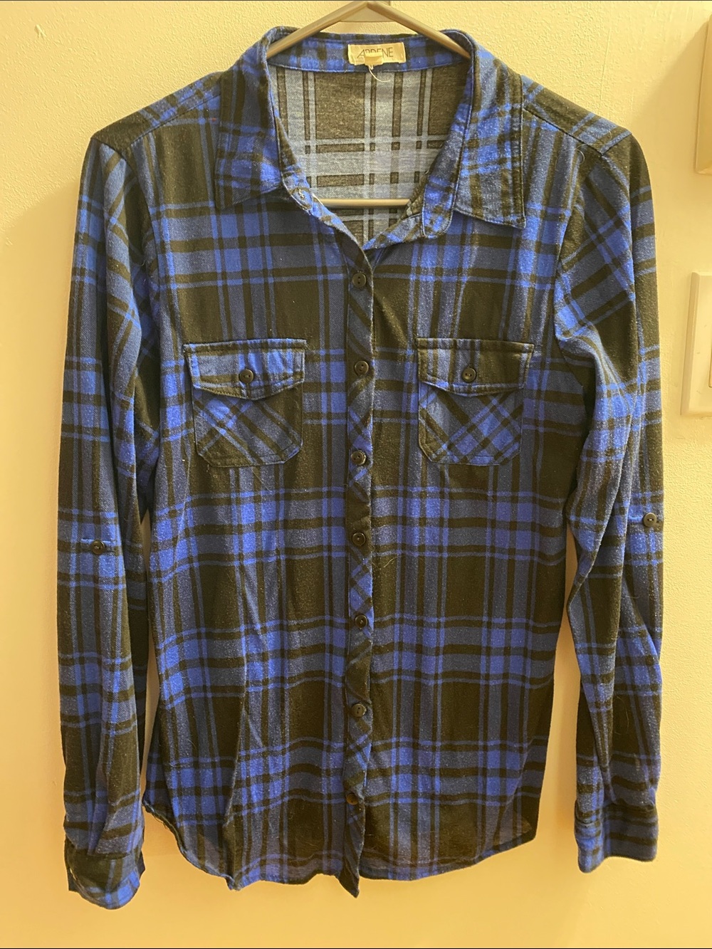Ardene Blue and Black Plaid Button-Up Blouse